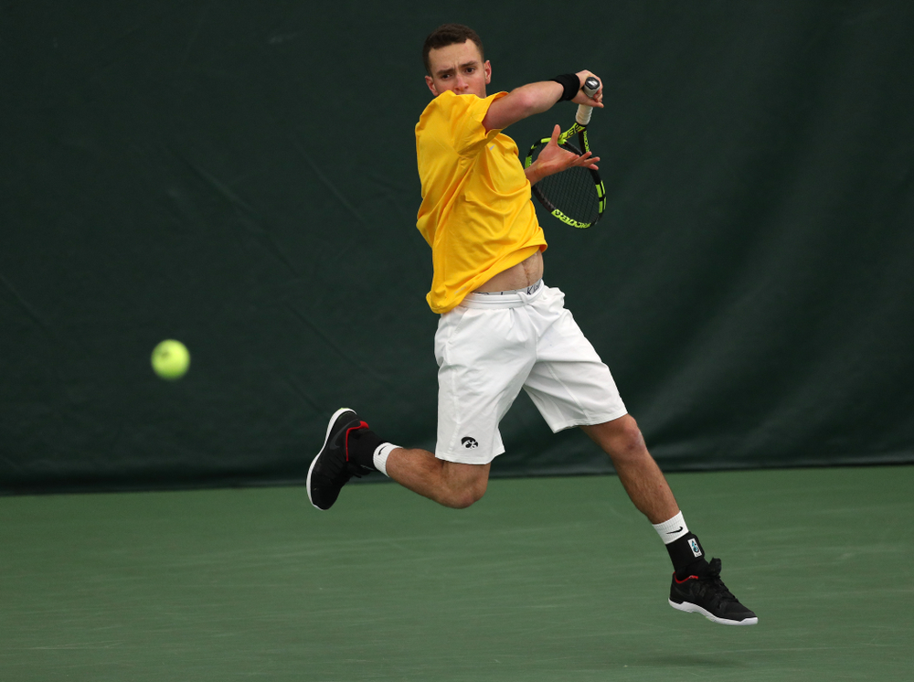 Kareem Allaf against Utah Sunday, February 10, 2019 at the Hawkeye Tennis and Recreation Complex. (Brian Ray/hawkeyesports.com)