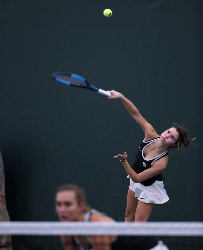 Iowa's Cloe Ruette during a doubles match against North Texas Sunday, January 20, 2019 at the Hawkeye Tennis and Recreation Center. (Brian Ray/hawkeyesports.com)