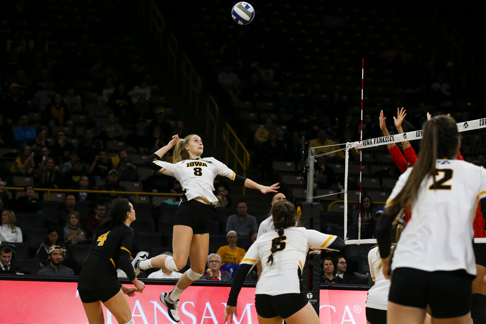 Iowa Hawkeyes outside hitter Kyndra Hansen (8) during Iowa volleyball vs Maryland on Saturday, November 30, 2019 at Carver-Hawkeye Arena. (Lily Smith/hawkeyesports.com)