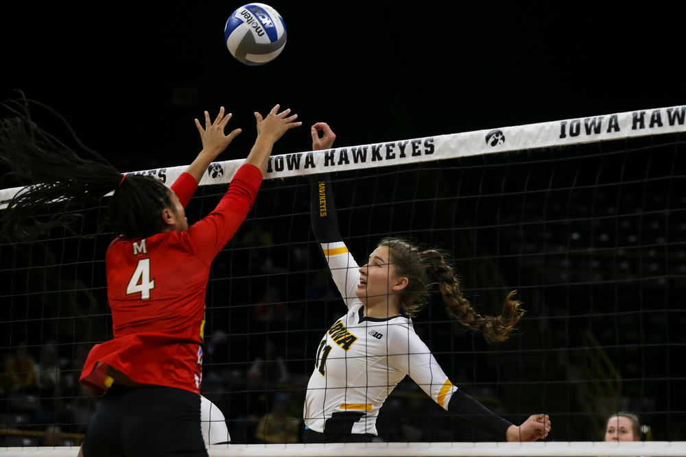 Iowa Hawkeyes middle blocker Blythe Rients (11) during Iowa volleyball vs Maryland on Saturday, November 30, 2019 at Carver-Hawkeye Arena. (Lily Smith/hawkeyesports.com)