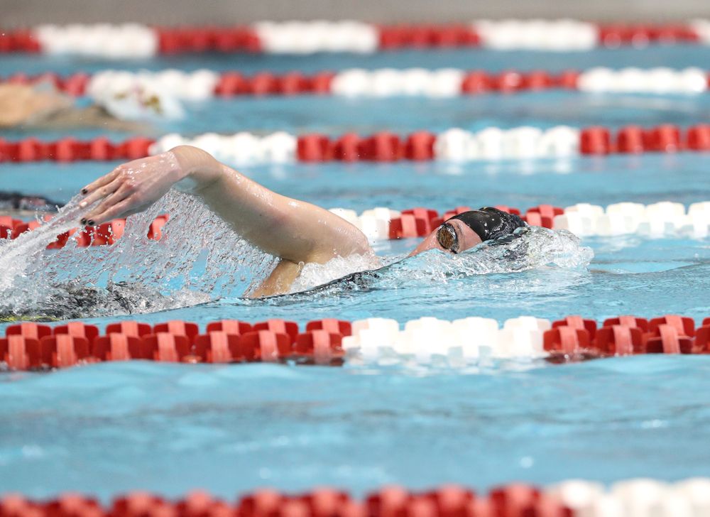 Iowa's Allyssa Fluit swims the 500-yard freestyle during the 2019 Women's Big Ten Swimming and Diving meet Thursday, February 21, 2019 in Bloomington, Indiana. (Brian Ray/hawkeyesports.com)