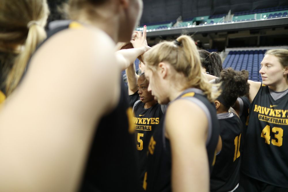 Iowa Hawkeyes guard Alexis Sevillian (5) during practice and media before the regional final of the 2019 NCAA Women's College Basketball Tournament against the Baylor Bears Sunday, March 31, 2019 at Greensboro Coliseum in Greensboro, NC.(Brian Ray/hawkeyesports.com)