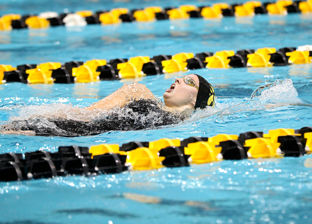 Iowa’s Julia Koluch swims the women’s 200 yard backstroke C final event during the 2020 Women’s Big Ten Swimming and Diving Championships at the Campus Recreation and Wellness Center in Iowa City on Saturday, February 22, 2020. (Stephen Mally/hawkeyesports.com)
