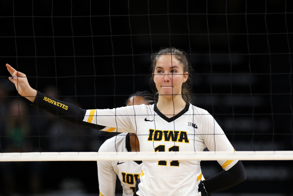 Iowa Hawkeyes middle blocker Blythe Rients (11) against Penn State Friday, November 1, 2019 at Carver Hawkeye Arena. (Brian Ray/hawkeyesports.com)