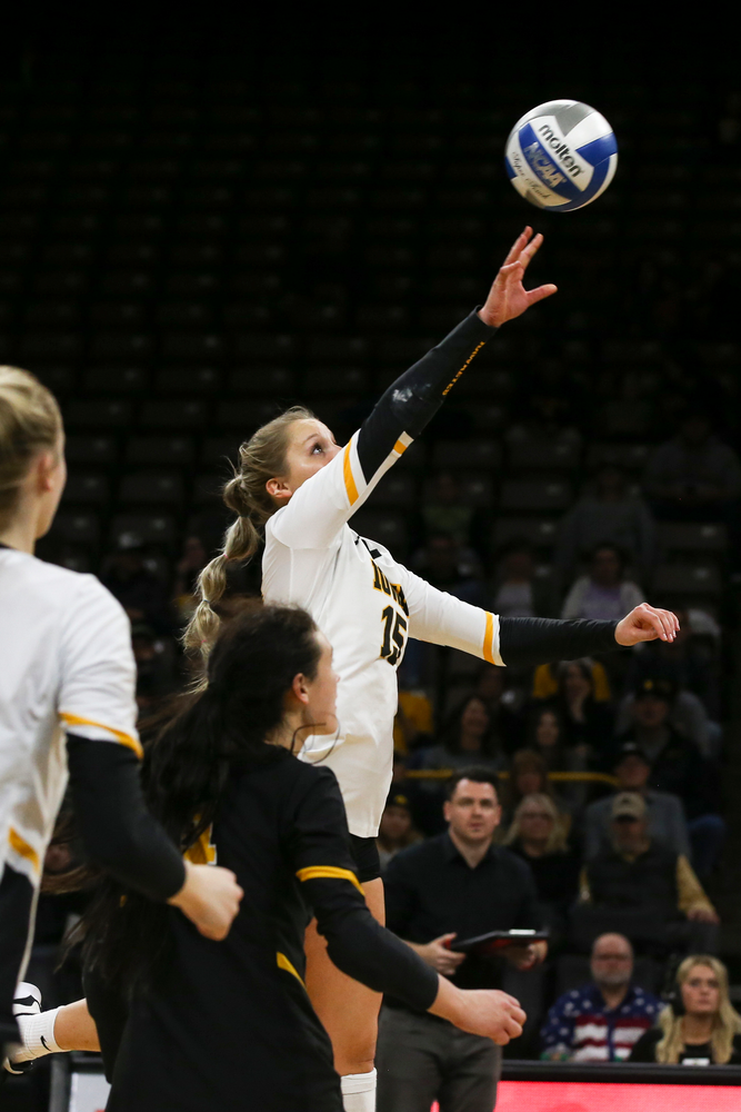 Iowa Hawkeyes defensive specialist Maddie Slagle (15) during Iowa volleyball vs Maryland on Saturday, November 30, 2019 at Carver-Hawkeye Arena. (Lily Smith/hawkeyesports.com)