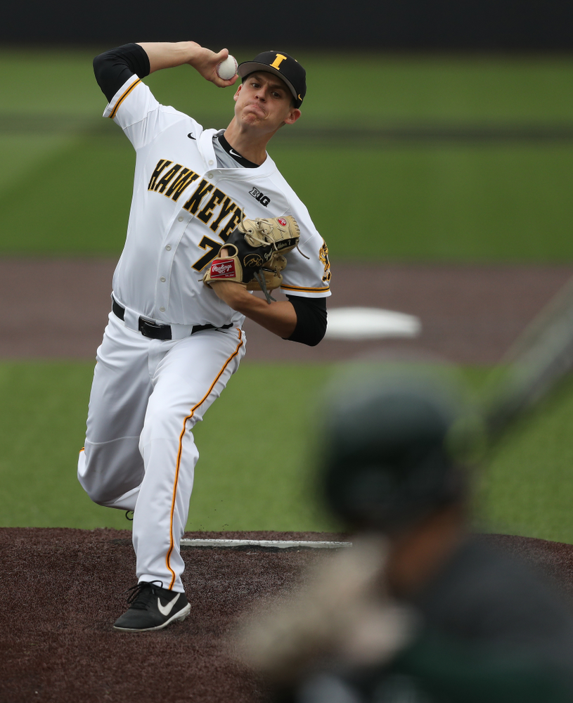 Iowa Hawkeyes Grant Judkins (7) against Michigan State Sunday, May 12, 2019 at Duane Banks Field. (Brian Ray/hawkeyesports.com)