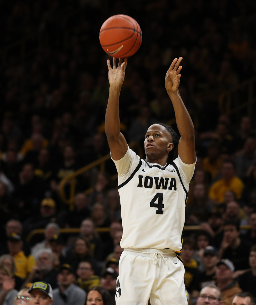 Iowa Hawkeyes guard Bakari Evelyn (4) against the Purdue Boilermakers Tuesday, March 3, 2020 at Carver-Hawkeye Arena. (Brian Ray/hawkeyesports.com)