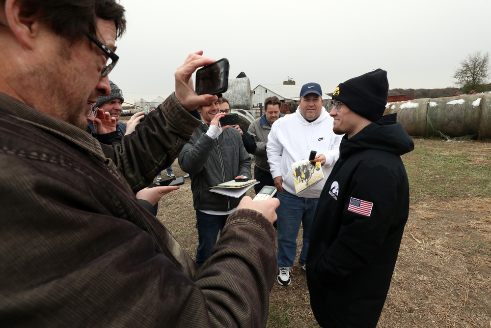National Champion Spencer Lee answers questions from reporters during the teamÕs annual media day Wednesday, October 30, 2019 at Kroul Family Farms in Mount Vernon. (Brian Ray/hawkeyesports.com)