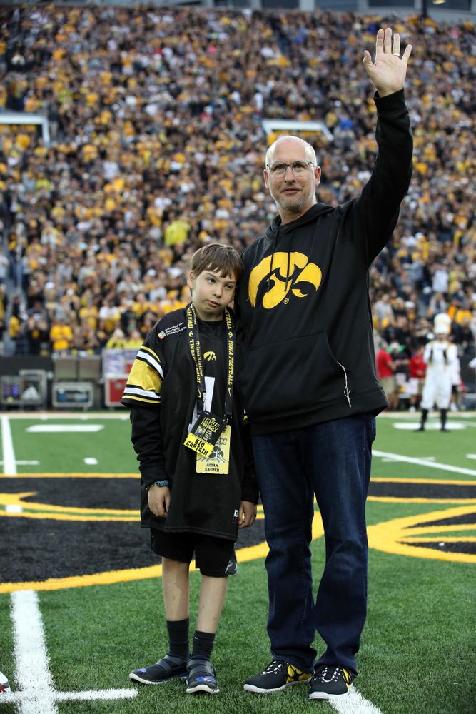 Kid Captain Aiden Kasper before the Iowa Hawkeyes against the Miami RedHawks Saturday, August 31, 2019 at Kinnick Stadium in Iowa City. (Brian Ray/hawkeyesports.com)