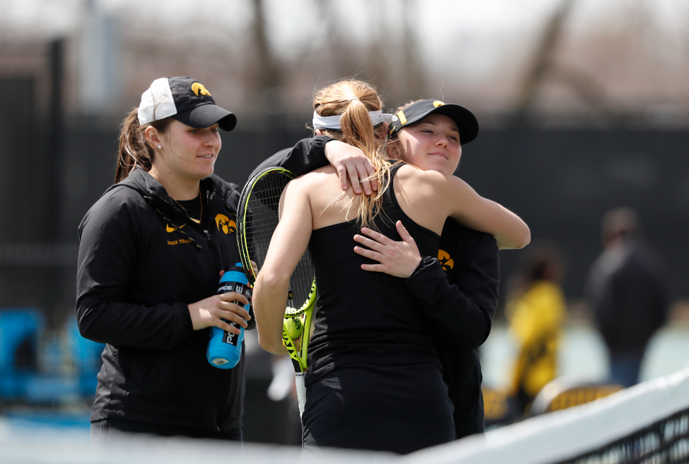 Iowa's Montana Crawford against the Wisconsin Badgers Sunday, April 22, 2018 at the Hawkeye Tennis and Recreation Center. (Brian Ray/hawkeyesports.com)