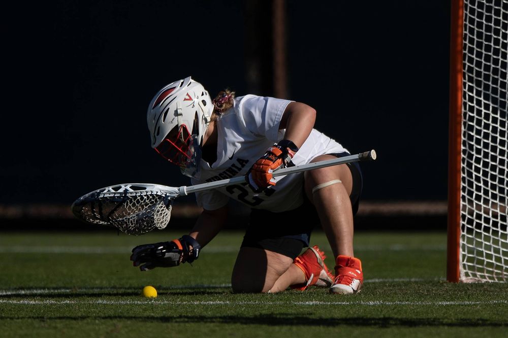 STANFORD, California - FEBRUARY 14: Virginia Cavaliers goalkeeper Charlie Campbell (27) after a save against the Stanford Cardinal during the first half at Cagan Stadium on February 14, 2020 in Stanford, California. The Virginia Cavaliers defeated the Stanford Cardinal 12-11. (Photo by Jason O. Watson)