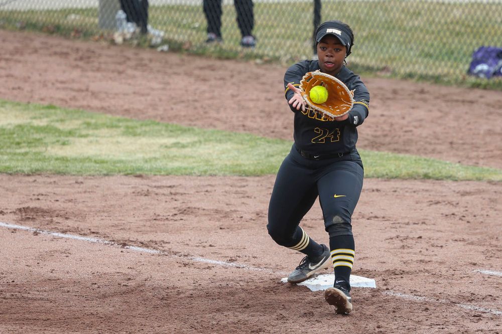 Iowa's Donirae Mayhew (24) at game 2 vs Northwestern on Saturday, March 30, 2019 at Bob Pearl Field. (Lily Smith/hawkeyesports.com)