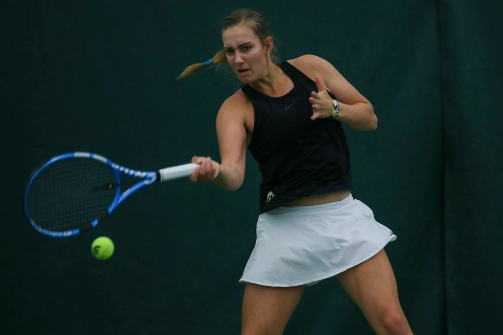 IowaÕs Ashleigh Jacobs at womenÕs tennis senior day vs Nebraska on Saturday, April 13, 2019 at the Hawkeye Tennis and Recreation Complex. (Lily Smith/hawkeyesports.com)