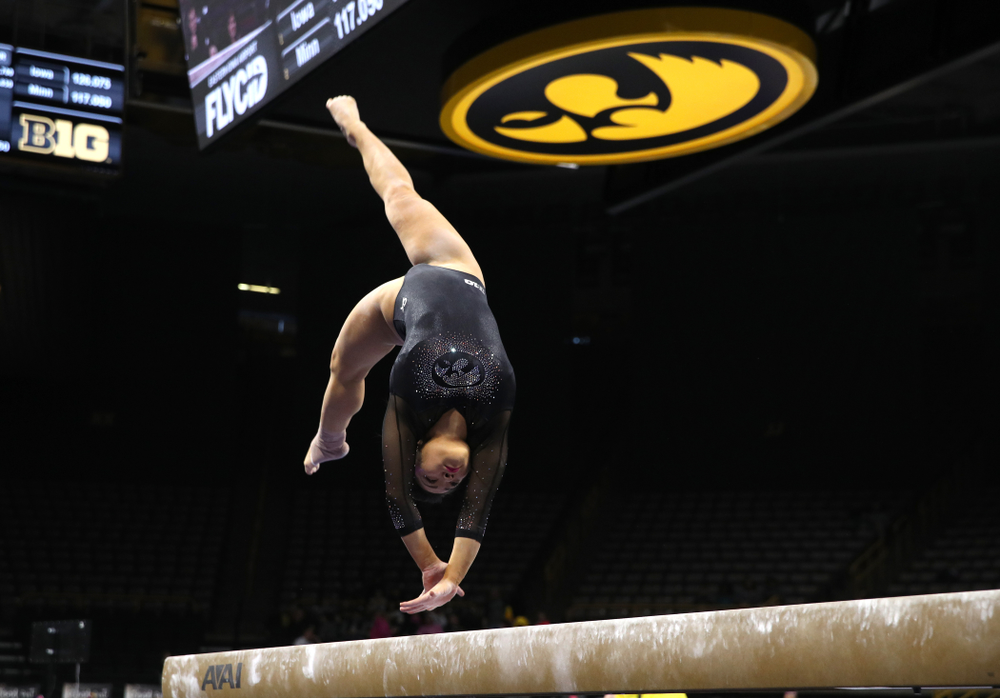 Iowa's Clair Kaji competes on the beam during their meet against the Minnesota Golden Gophers Saturday, January 19, 2019 at Carver-Hawkeye Arena. (Brian Ray/hawkeyesports.com)