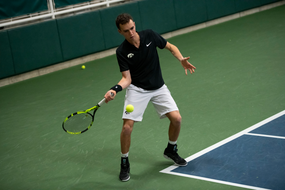 The Iowa men's tennis team competes against Cornell in The Rise Tennis Center in Ithaca, NY on Sunday, Feb. 24, 2019.