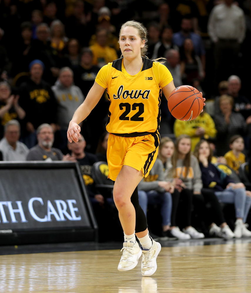 Iowa Hawkeyes guard Kathleen Doyle (22) against the Minnesota Golden Gophers Thursday, February 27, 2020 at Carver-Hawkeye Arena. (Brian Ray/hawkeyesports.com)
