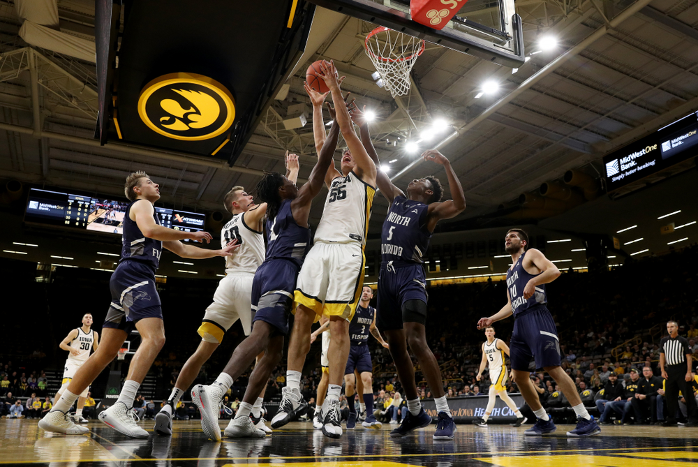 Iowa Hawkeyes forward Luka Garza (55) against North Florida Thursday, November 21, 2019 at Carver-Hawkeye Arena. (Brian Ray/hawkeyesports.com)