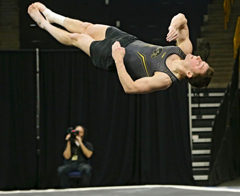 Iowa's Jake Brodarzon competes in the floor against Ohio State at Caver-Hawkeye Arena in Iowa City on Saturday, Mar. 16, 2019. (Stephen Mally for HawkeyeSports.com)