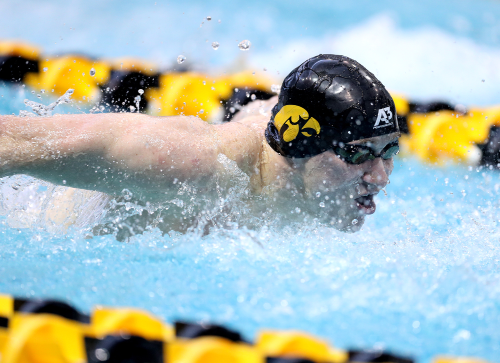 Iowa's Michael Brzus competes in the 100-yard butterfly on the third day at the 2019 Big Ten Swimming and Diving Championships Thursday, February 28, 2019 at the Campus Wellness and Recreation Center. (Brian Ray/hawkeyesports.com)