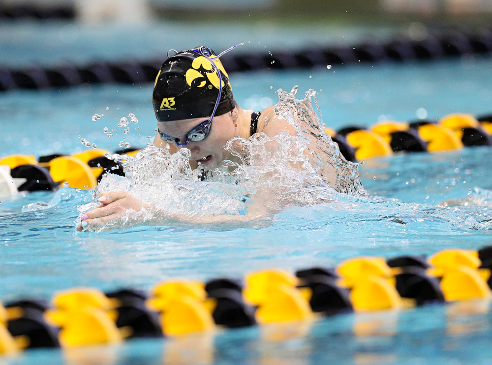 Iowa’s Anna Brooker swims the women’s 400 yard individual medley preliminary event during the 2020 Women’s Big Ten Swimming and Diving Championships at the Campus Recreation and Wellness Center in Iowa City on Friday, February 21, 2020. (Stephen Mally/hawkeyesports.com)