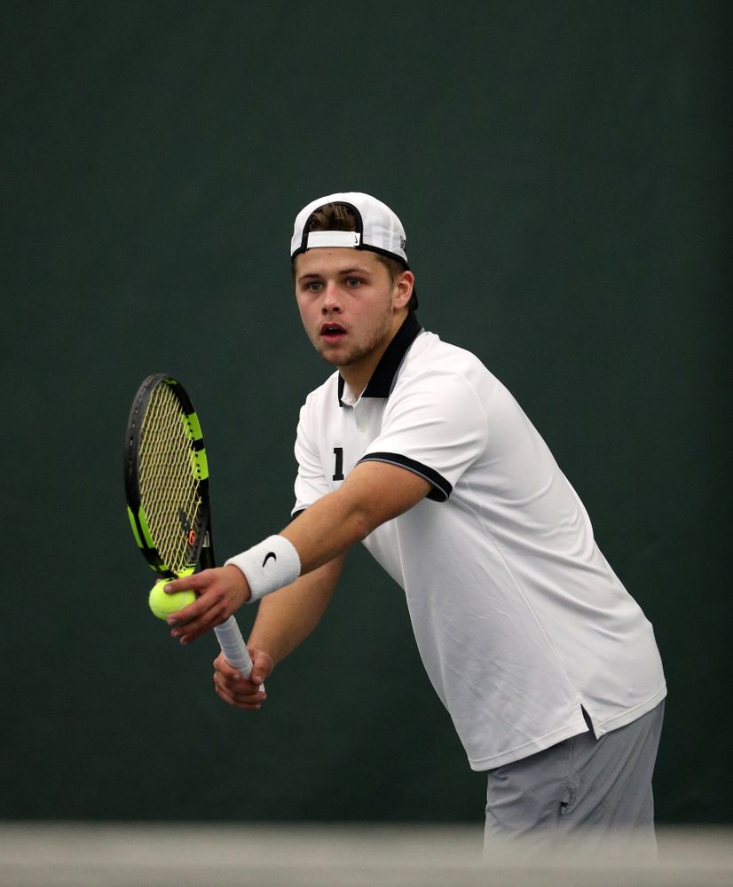 Iowa's Will Davies against Western Michigan Saturday, January 19, 2019 at the Hawkeye Tennis and Recreation Complex. (Brian Ray/hawkeyesports.com)