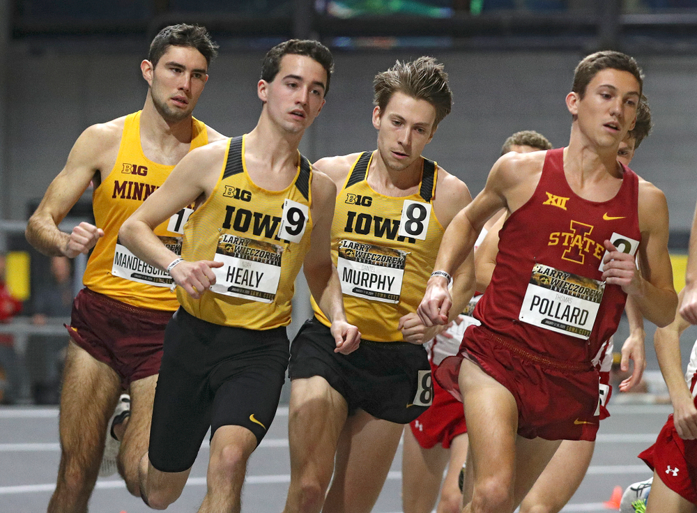 Iowa’s Noah Healy (from left) and Daniel Murphy run the men’s 3000 meter run premier event during the Larry Wieczorek Invitational at the Recreation Building in Iowa City on Saturday, January 18, 2020. (Stephen Mally/hawkeyesports.com)