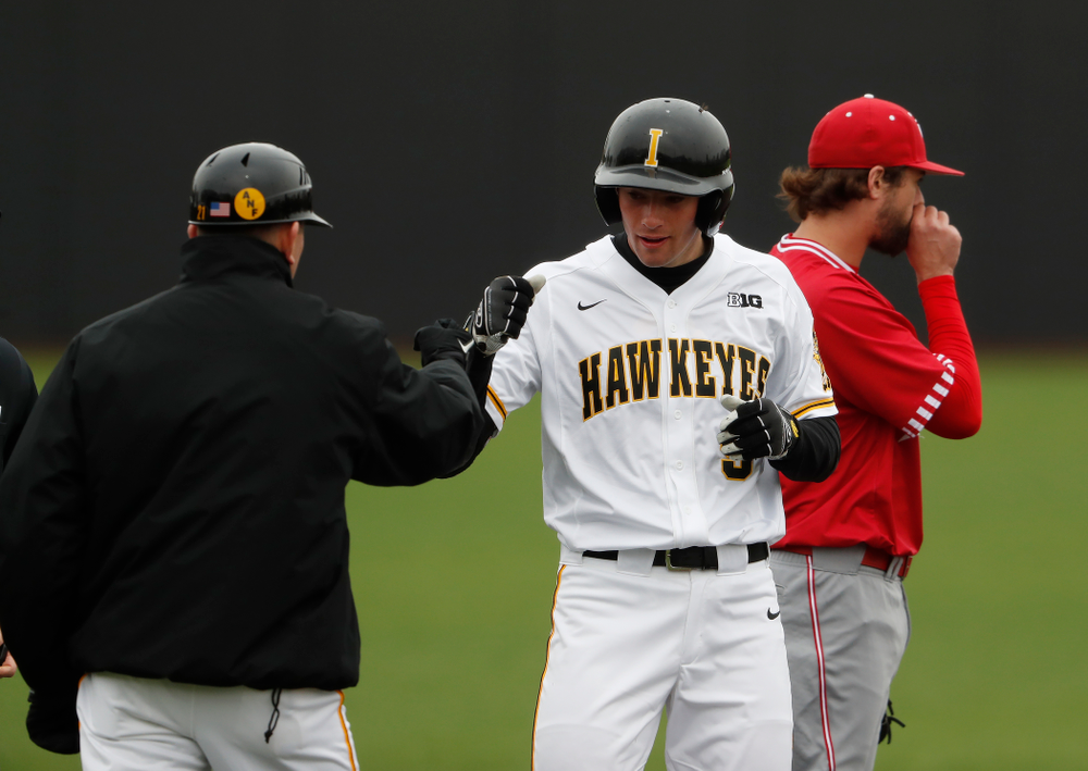 Iowa Hawkeyes outfielder Ben Norman (9) during a double header against the Indiana Hoosiers Friday, March 23, 2018 at Duane Banks Field. (Brian Ray/hawkeyesports.com)