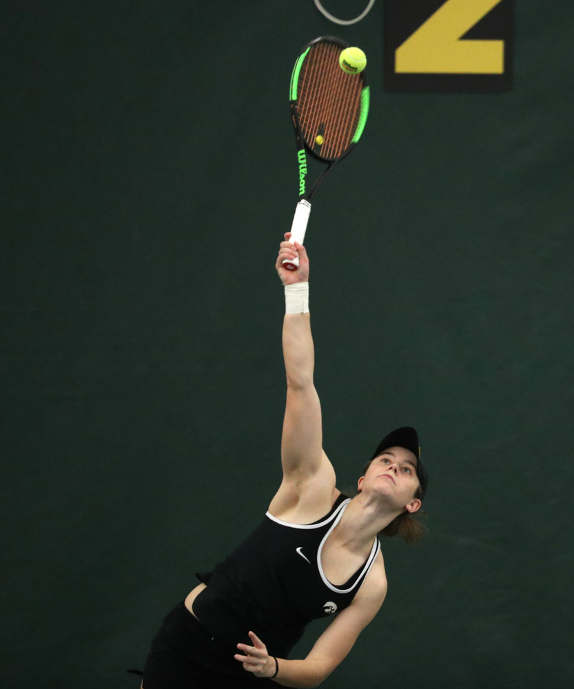Iowa's Elise Van Heuvelen Treadwell against the Penn State Nittany Lions Sunday, February 24, 2019 at the Hawkeye Tennis and Recreation Complex. (Brian Ray/hawkeyesports.com)