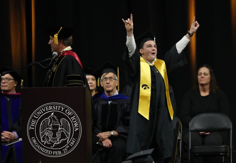 Iowa MenÕs Gymnast Jake Brodarzon during the College of Liberal Arts and Sciences spring commencement Saturday, May 11, 2019 at Carver-Hawkeye Arena. (Brian Ray/hawkeyesports.com)