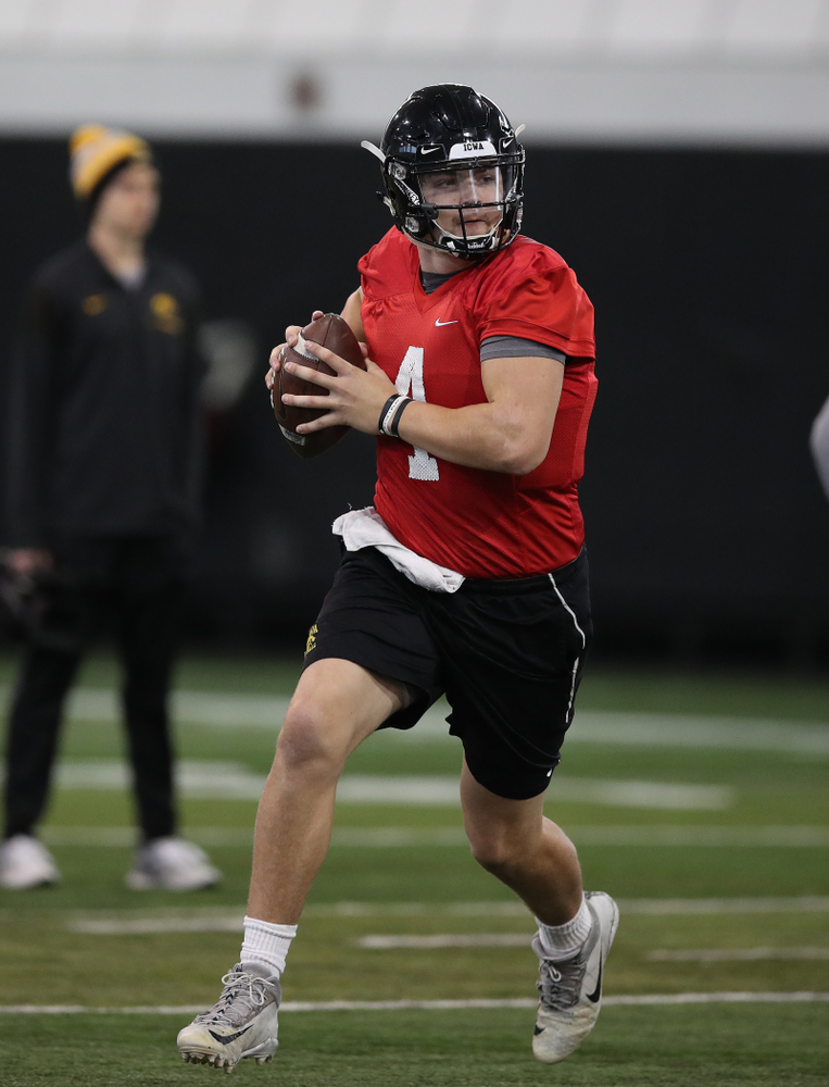 Iowa Hawkeyes quarterback Nate Stanley (4) during preparation for the 2019 Outback Bowl Tuesday, December 18, 2018 at the Hansen Football Performance Center. (Brian Ray/hawkeyesports.com)