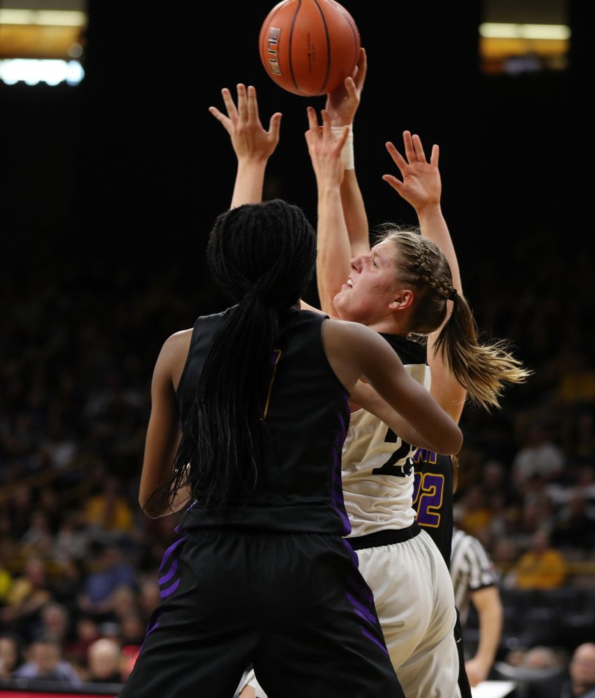 Iowa Hawkeyes forward/center Monika Czinano (25) against the Northern Iowa Panthers in the Hy-Vee Classic Sunday, December 16, 2018 at Carver-Hawkeye Arena. (Brian Ray/hawkeyesports.com)