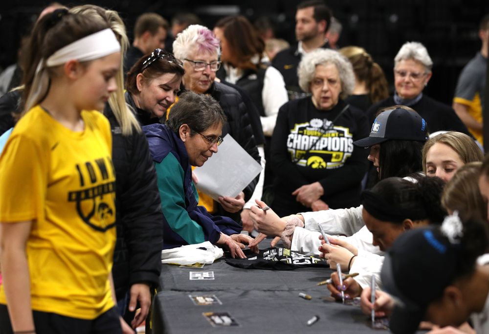Iowa Hawkeyes forward Megan Gustafson (10) during a celebration of their Big Ten Women's Basketball Tournament championship Monday, March 18, 2019 at Carver-Hawkeye Arena. (Brian Ray/hawkeyesports.com)