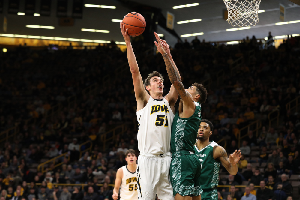 Iowa Hawkeyes forward Nicholas Baer (51) against UW Green Bay Sunday, November 11, 2018 at Carver-Hawkeye Arena. (Brian Ray/hawkeyesports.com)