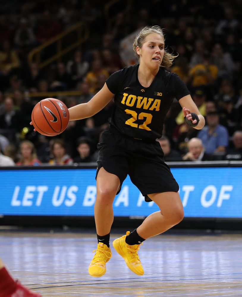 Iowa Hawkeyes guard Kathleen Doyle (22) against the Iowa State Cyclones in the Iowa Corn Cy-Hawk Series Wednesday, December 5, 2018 at Carver-Hawkeye Arena. (Brian Ray/hawkeyesports.com)