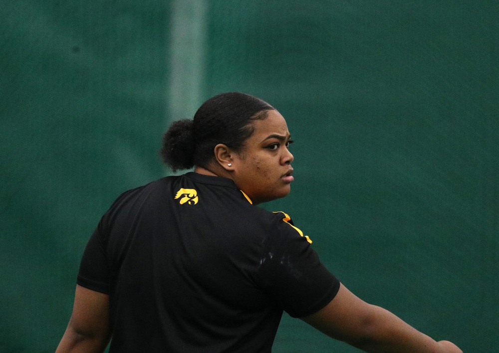 Iowa's Laulauga Tausaga competes in the weight throw during the 2019 Larry Wieczorek Invitational Friday, January 18, 2019 at the Hawkeye Tennis and Recreation Center. (Brian Ray/hawkeyesports.com)