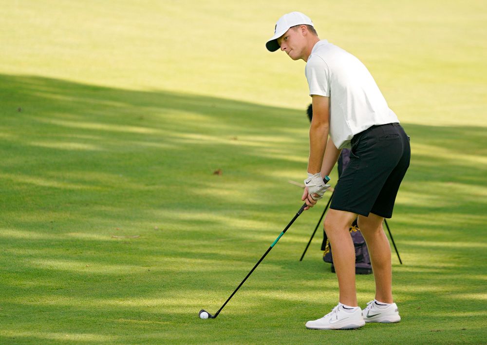 Iowa’s Benton Weinberg hits from the fairway during the second day of the Golfweek Conference Challenge at the Cedar Rapids Country Club in Cedar Rapids on Monday, Sep 16, 2019. (Stephen Mally/hawkeyesports.com)
