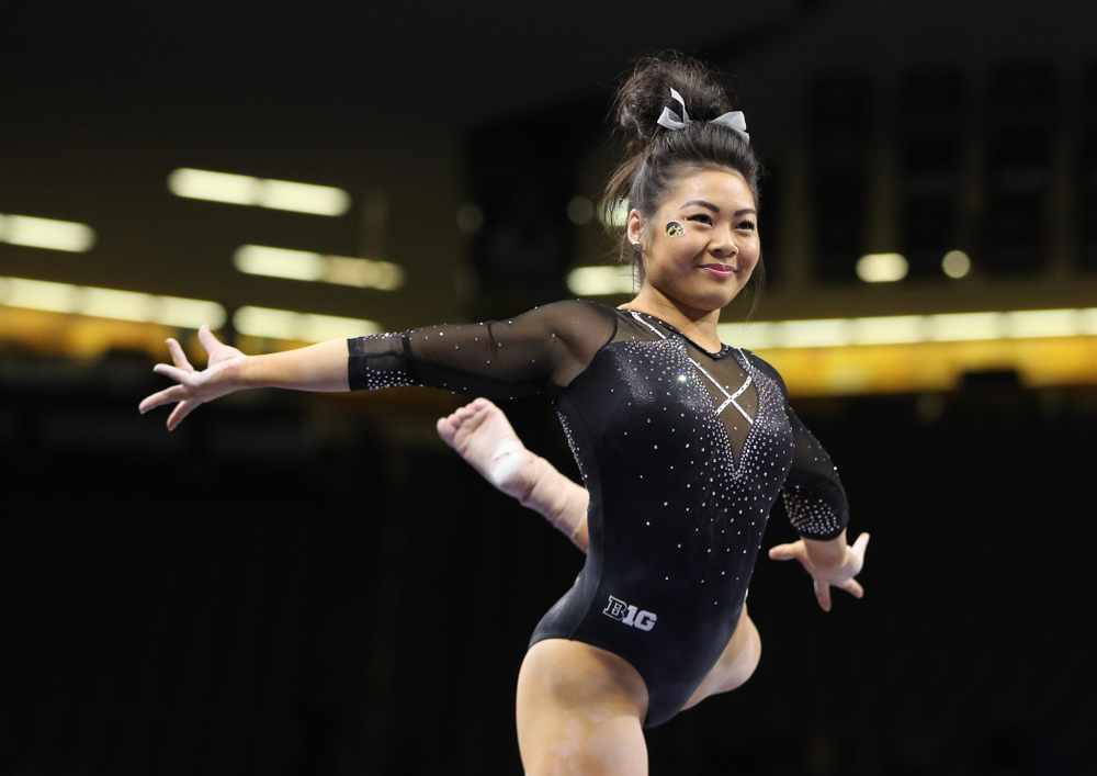 Iowa's Clair Kaji competes on the beem against Illinois Saturday, February 16, 2019 at Carver-Hawkeye Arena. (Brian Ray/hawkeyesports.com)