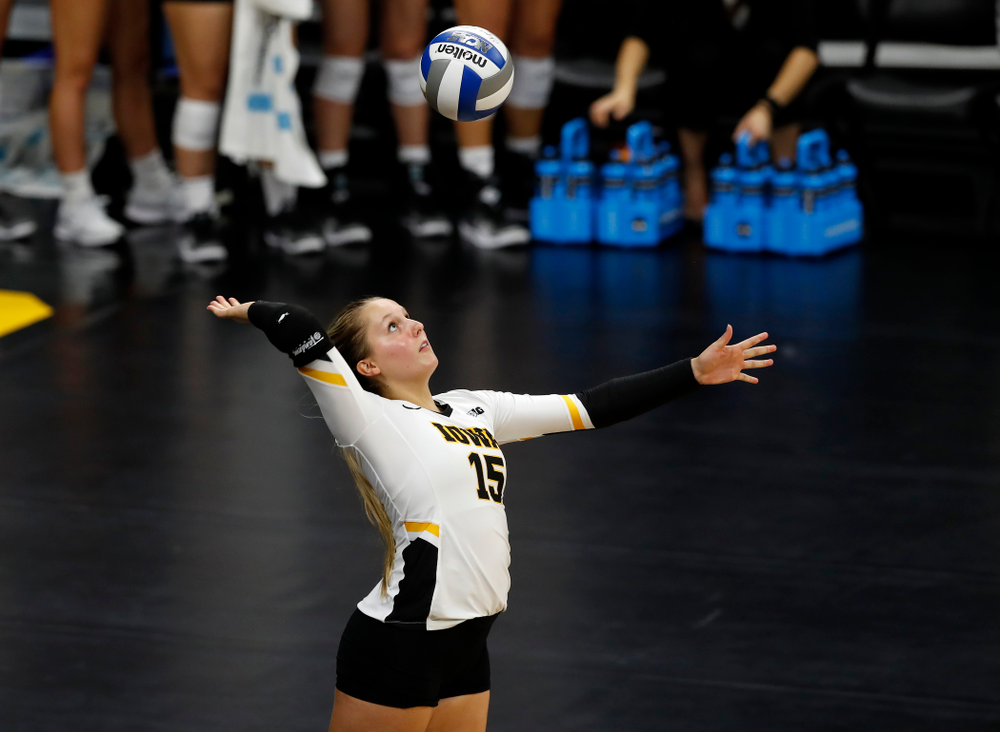 Iowa Hawkeyes defensive specialist Maddie Slagle (15) against Eastern Illinois Sunday, September 9, 2018 at Carver-Hawkeye Arena. (Brian Ray/hawkeyesports.com)