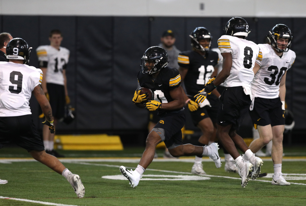Iowa Hawkeyes running back Mekhi Sargent (10) during practice Wednesday, December 12, 2018 at the Hansen Football Performance Center in preparation for the Outback Bowl game against Mississippi State. (Brian Ray/hawkeyesports.com)