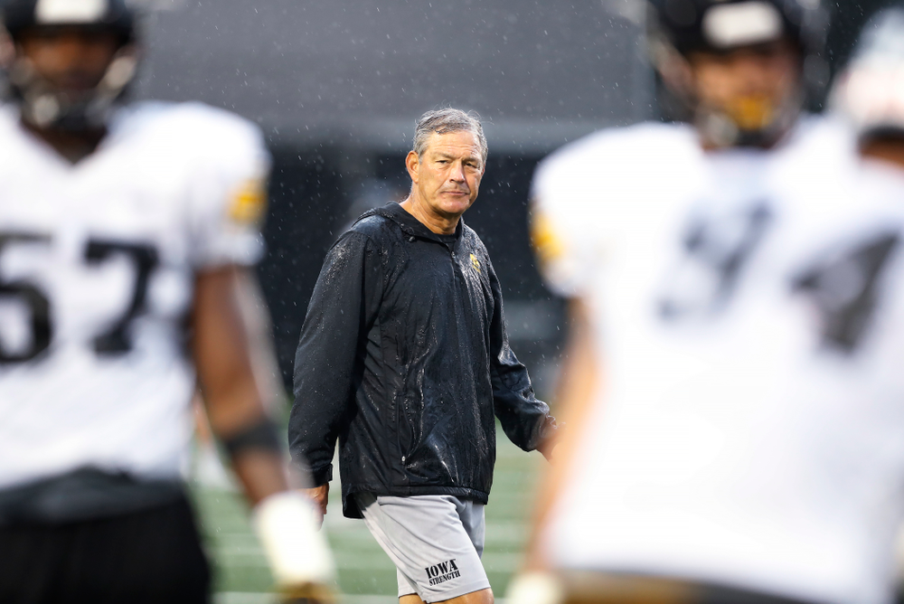 Iowa Hawkeyes head coach Kirk Ferentz during camp practice No. 15 Monday, August 20, 2018 at the Hansen Football Performance Center. (Brian Ray/hawkeyesports.com)