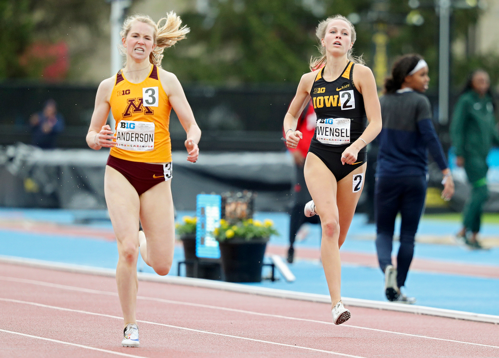 Iowa's Payton Wensel runs the women’s 400 meter dash event on the second day of the Big Ten Outdoor Track and Field Championships at Francis X. Cretzmeyer Track in Iowa City on Saturday, May. 11, 2019. (Stephen Mally/hawkeyesports.com)