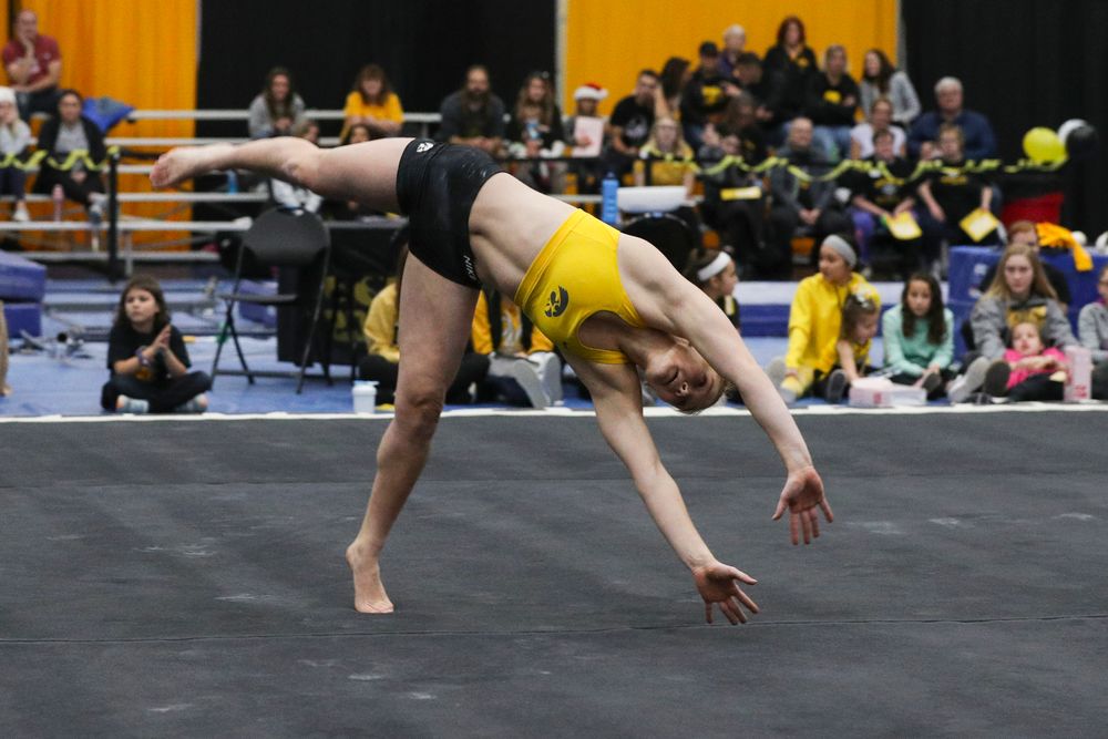 Allyson Steffensmeier performs a floor routine during the Iowa women’s gymnastics Black and Gold Intraquad Meet on Saturday, December 7, 2019 at the UI Field House. (Lily Smith/hawkeyesports.com)