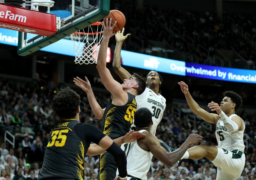 Iowa Hawkeyes forward Luka Garza (55) against Michigan State Tuesday, February 25, 2020 at the Breslin Center in East Lansing, MI. (Brian Ray/hawkeyesports.com)