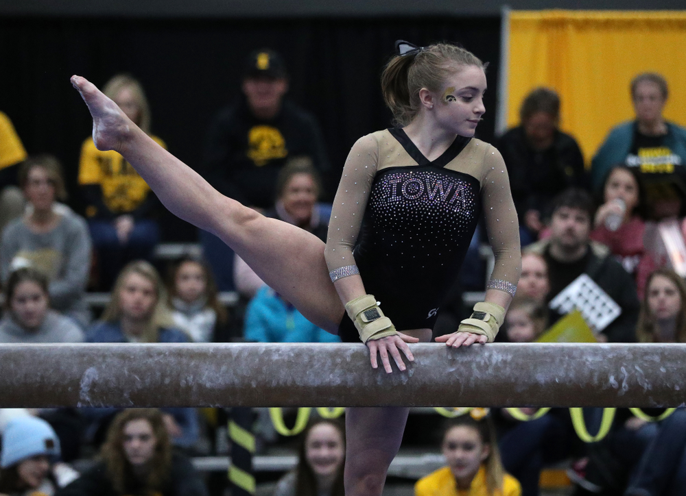 Lauren Guerin competes on the beam during the Black and Gold intrasquad meet Saturday, December 1, 2018 at the University of Iowa Field House. (Brian Ray/hawkeyesports.com)