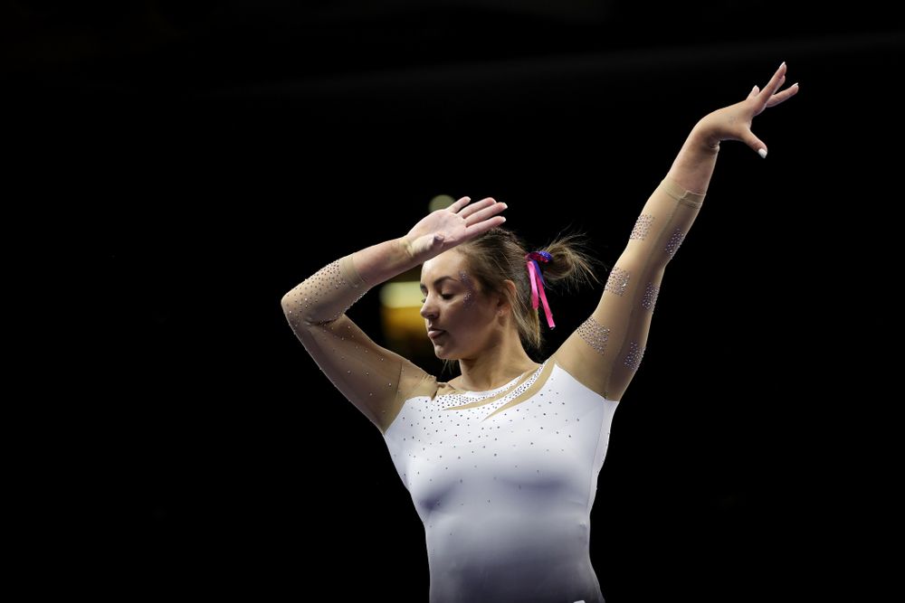 IowaÕs Dani Castillo competes on the beam against Ball State and Air Force Saturday, January 11, 2020 at Carver-Hawkeye Arena. (Brian Ray/hawkeyesports.com)