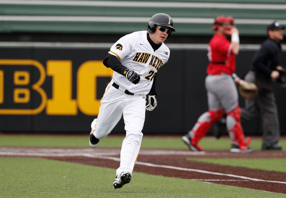 Iowa Hawkeyes catcher Austin Guzzo (20) during a double header against the Indiana Hoosiers Friday, March 23, 2018 at Duane Banks Field. (Brian Ray/hawkeyesports.com)