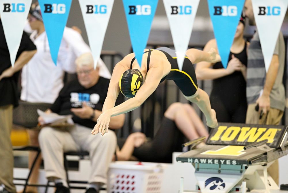 Iowa’s Macy Rink swims the women’s 500 yard freestyle preliminary event during the 2020 Women’s Big Ten Swimming and Diving Championships at the Campus Recreation and Wellness Center in Iowa City on Thursday, February 20, 2020. (Stephen Mally/hawkeyesports.com)