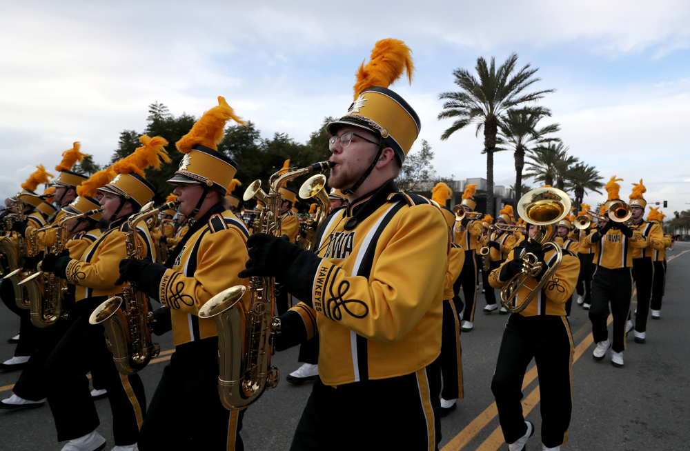 The Hawkeye Marching Band and the Iowa Spirit Squad march in the Holiday Bowl Parade Thursday, December 26, 2019 in San Diego. (Brian Ray/hawkeyesports.com)