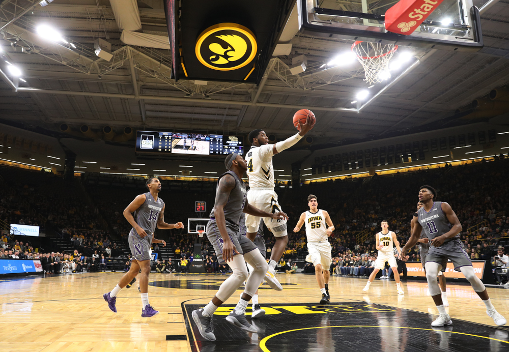 Iowa Hawkeyes guard Isaiah Moss (4) against the Northwestern Wildcats Sunday, February 10, 2019 at Carver-Hawkeye Arena. (Brian Ray/hawkeyesports.com)