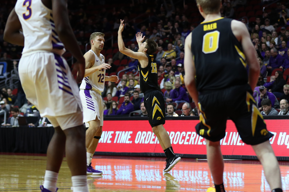 Iowa Hawkeyes guard Austin Ash (13) against the Northern Iowa Panthers in the Hy-Vee Classic Saturday, December 15, 2018 at Wells Fargo Arena in Des Moines. (Brian Ray/hawkeyesports.com)